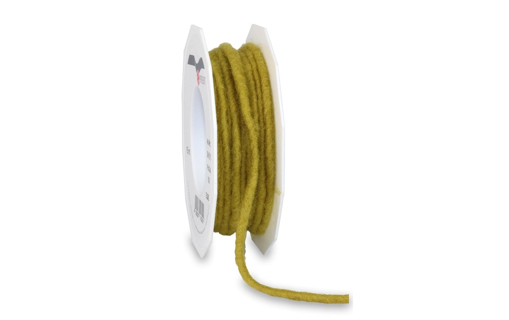 Pattberg Ruban textile Elbe Wolle 0.5 cm x 15 m, vert moutarde