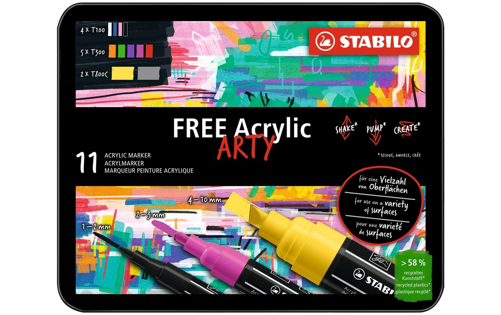 STABILO Marqueur acrylique Free Acrylic Starter Kit 11-Etui