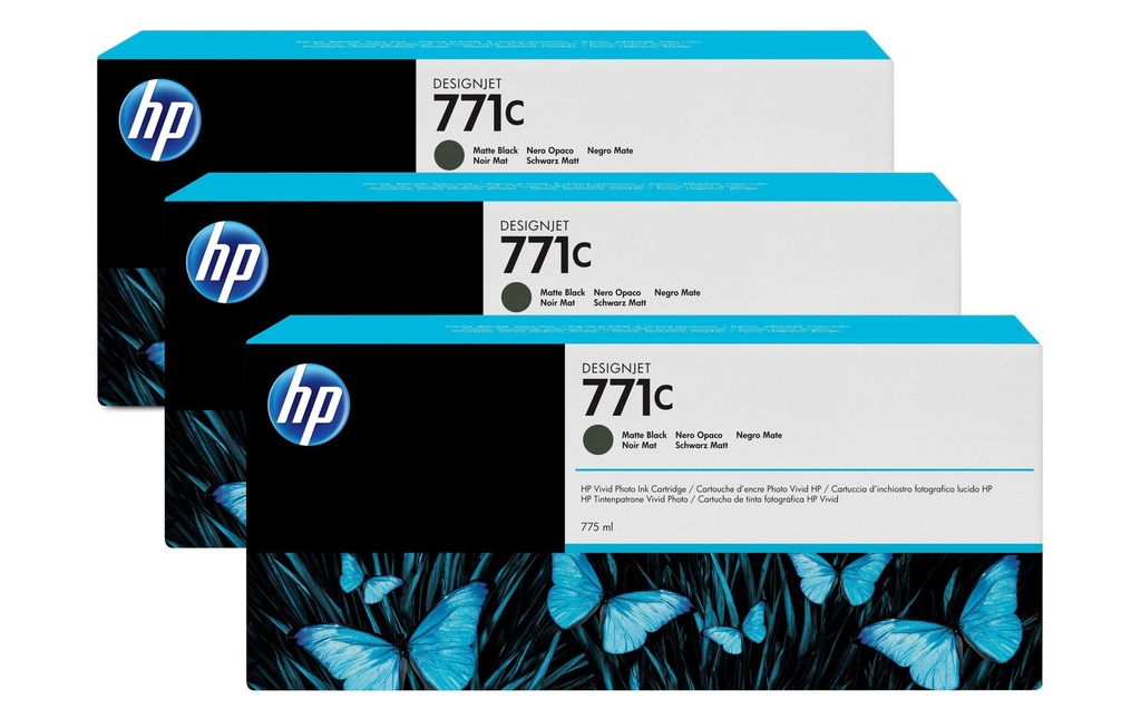 HP Encre Nr. 771C (B6Y31A) Matte Black (paquet de 3)