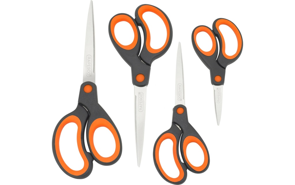 Rapesco Ciseaux Soft Grip Noir/orange, 4 pièces, Acier inoxydable