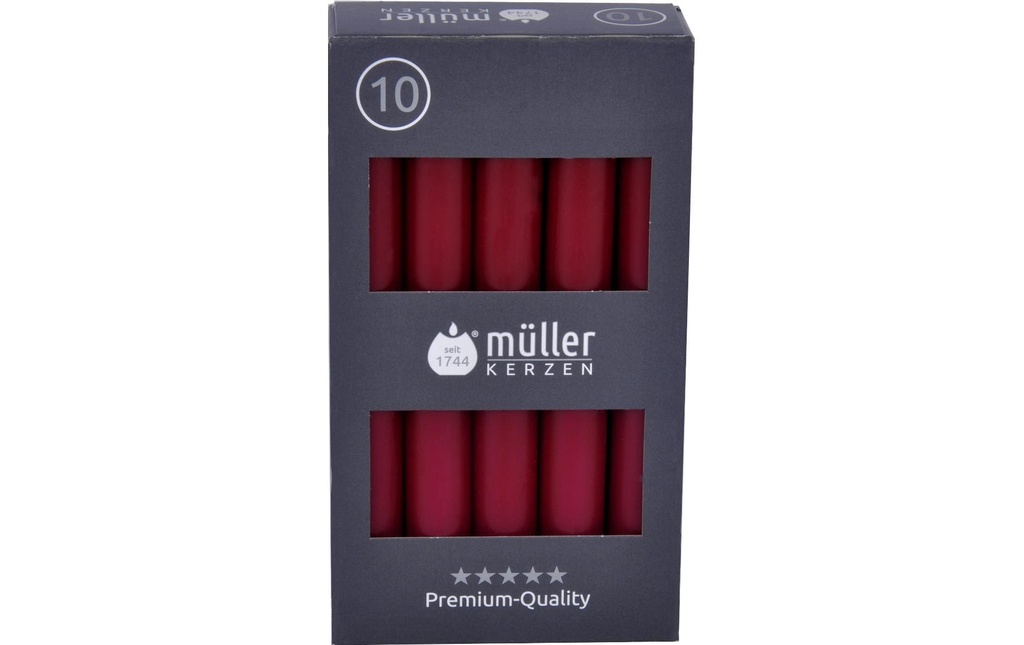 müller Kerzen Bougie droite 17.5 x 2 cm, Bordeaux, 10 pièces