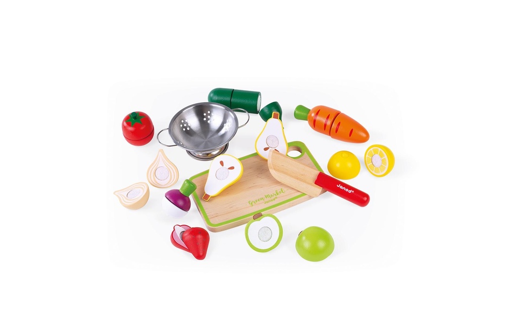Janod Set de fruits et légumes «Green Market» avec accessoires dans la boîte
