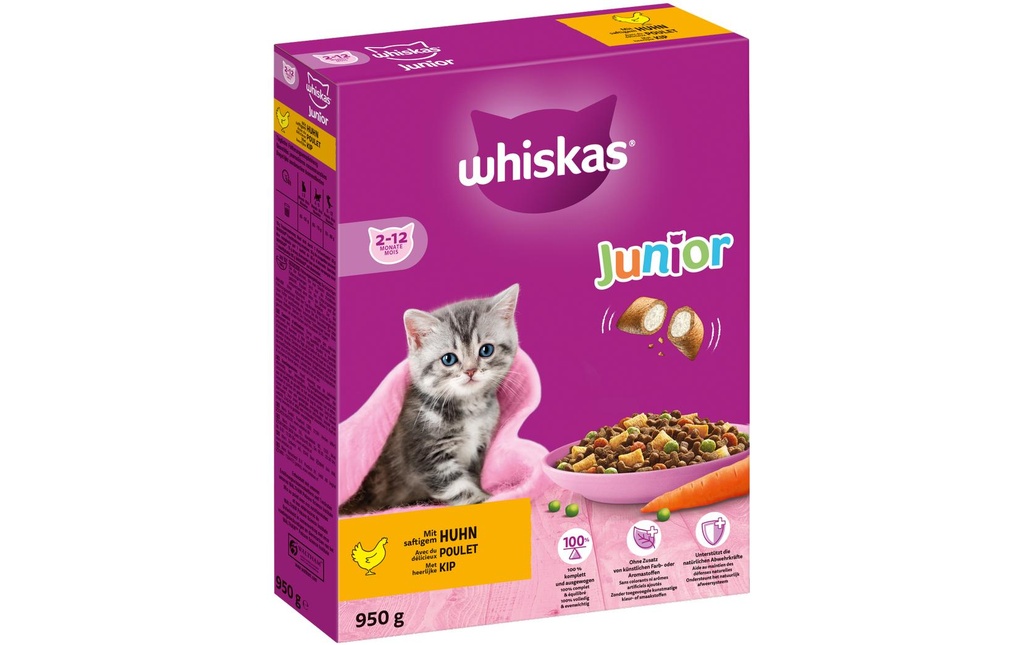 Whiskas Alimentation sèche Junior, du poulet, 950 g