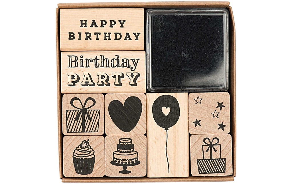 Rico Design Set de tampons Happy Birthday avec tampon encreur noir