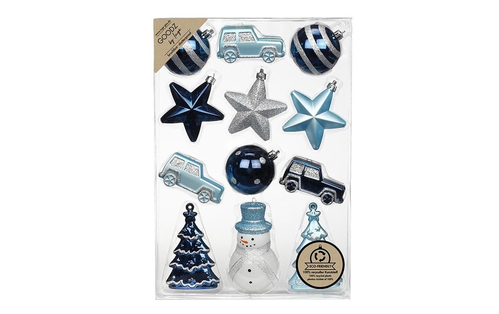 INGES CHRISTMAS DECOR Boule de Noël Gamme de moules 12 pièces, Bleu/Argenté/Blanc