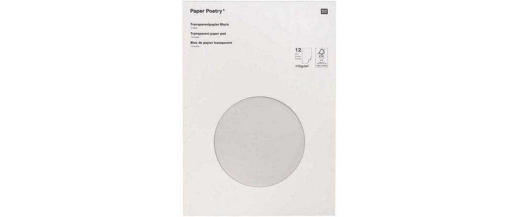 Rico Design Papier transparent Block A4, 113 g/m²,  1 Pièce/s, Transparent