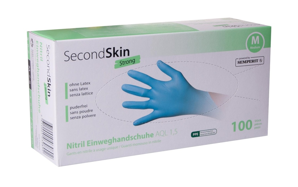SecondSkin Gant jetable Nitril Strong M, Bleu, 100 Pièce/s