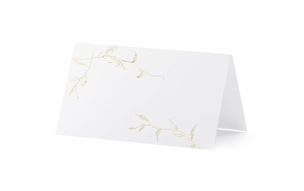 Partydeco Marque-place de table Branches 9.5 x 5.5 cm, 10 pièces, blanc/doré