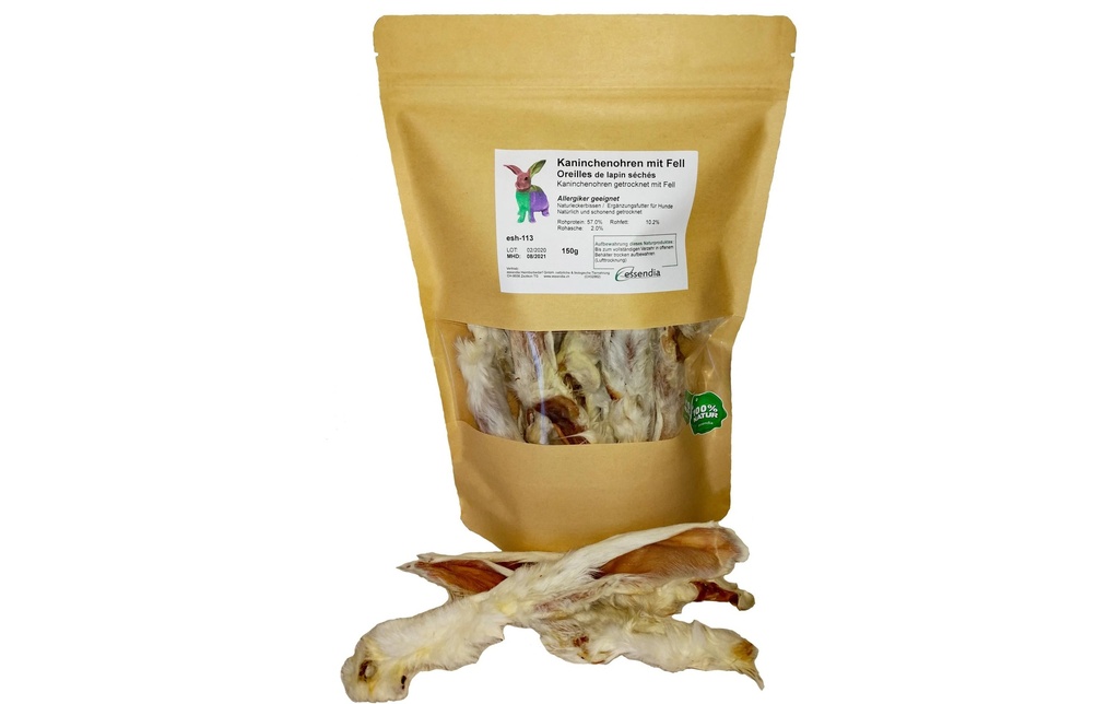 essendia Produit à mâcher  Oreilles de lapin avec fourrure, 150 g