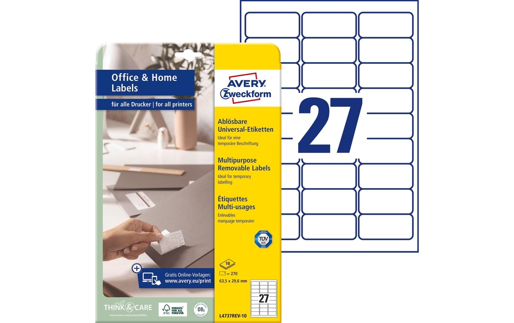 Avery Zweckform Étiquettes universelles L4737REV 63.5 x 29.6 mm, 10 feuille