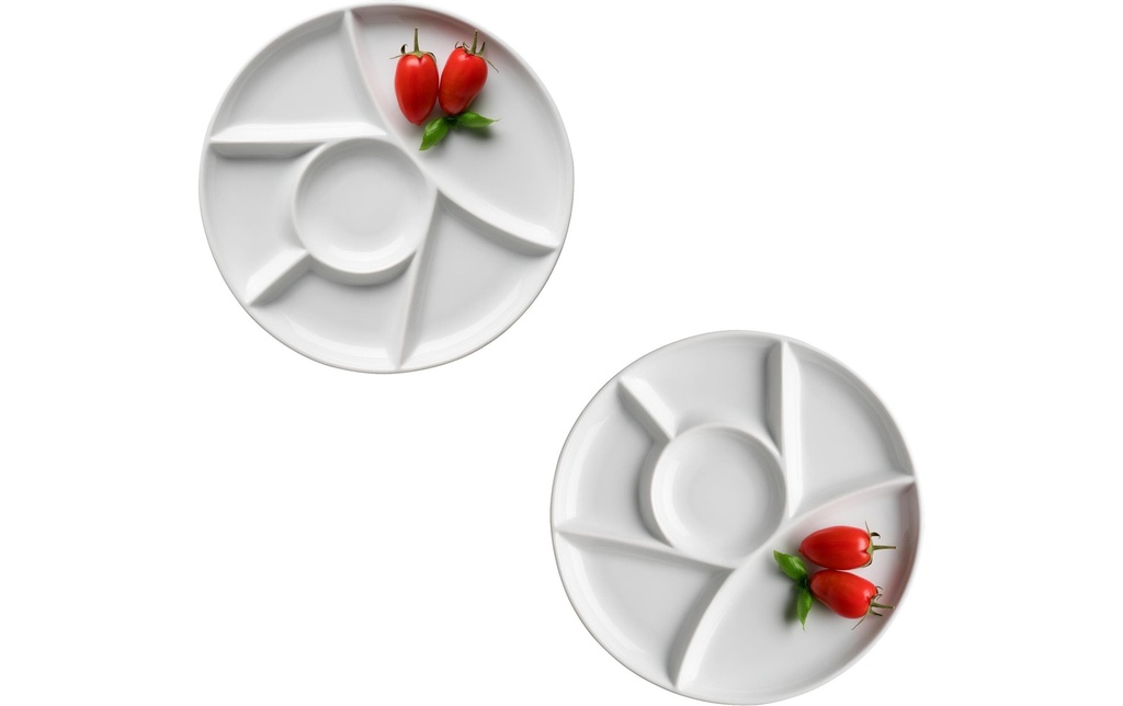 Mäser Assiette à fondue rond 2 pièces, blanc