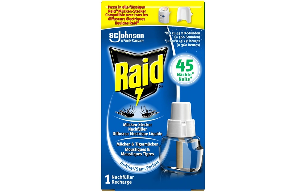 Raid Prise anti-moustiques Recharge de 45 nuits, 27 ml