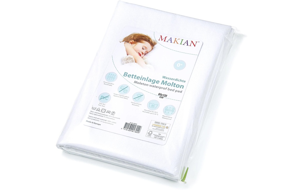 MAKIAN Protection de matelas Molleton, paquet de 1 60 x 120 cm, blanc