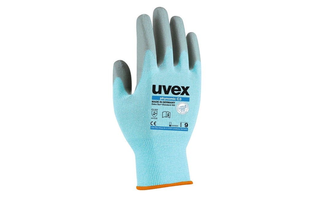 uvex Gant de protection contre les coupures Phynomic C3, 9, Bleu/Gris, 1 Pièce/s