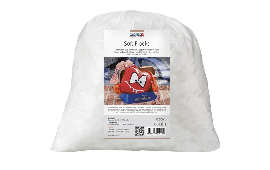 Glorex Ouate de remplissage Flocons mous Blanc, 500g