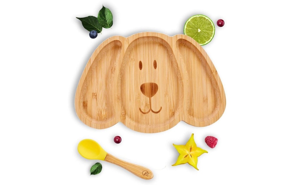 Kleinfuchs Assiette enfant bambou chien Jaune