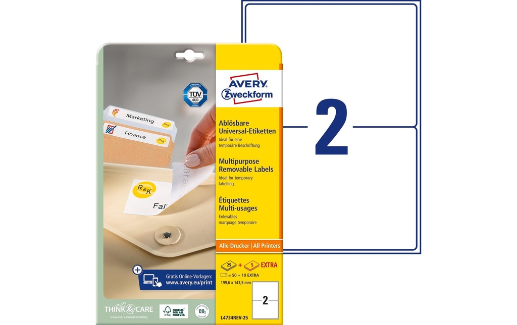 Avery Zweckform Étiquettes universelles Stick + Lift 199.6 x 143.5 mm, 30 feuille