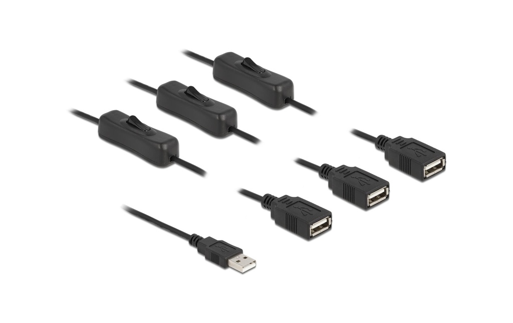 Delock Câble USB USB-A mâle vers 3x USB-A femelle Avec interrupteur