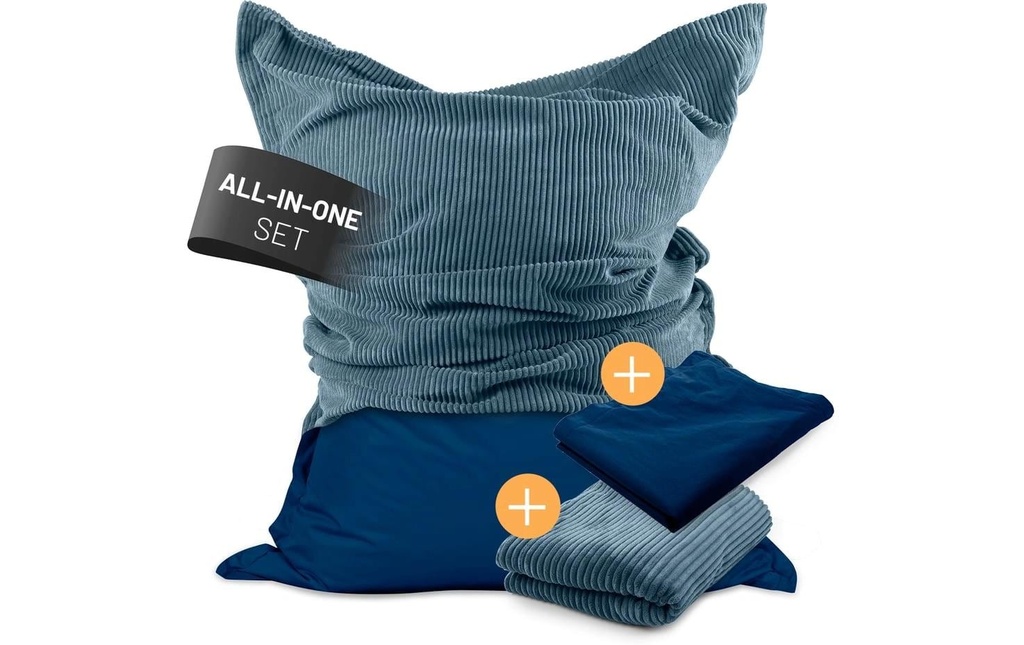 Lumaland sac pour s'asseoir + housse en velours côtelé Bleu marine, 380 l