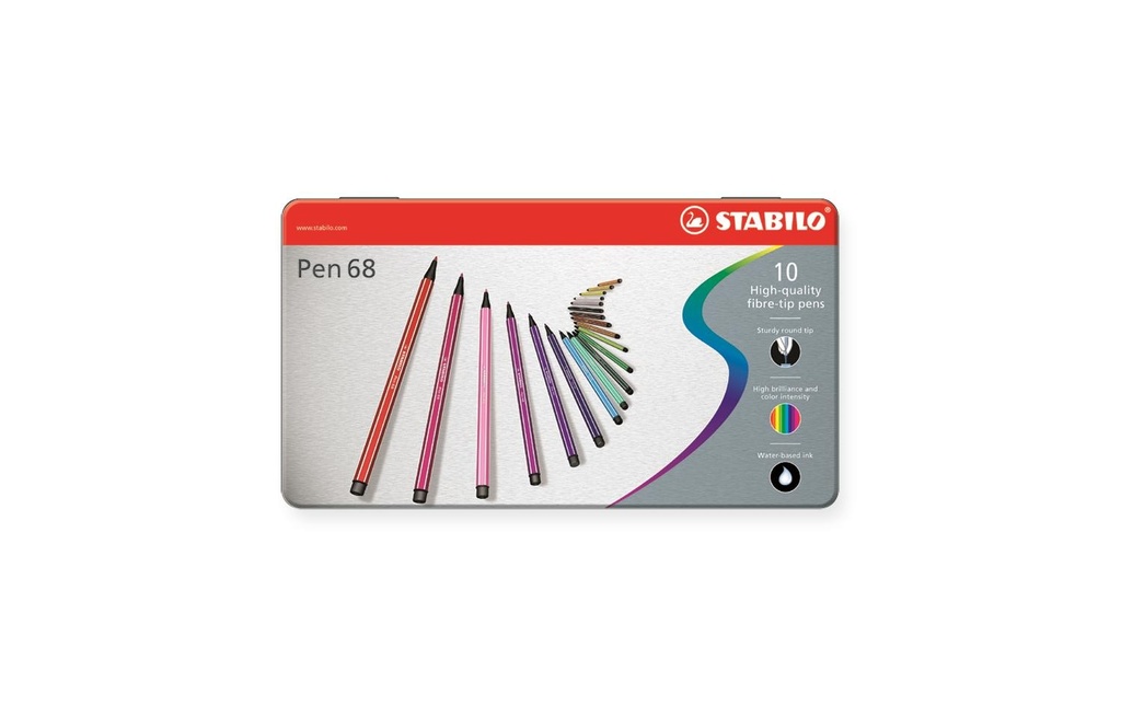 STABILO Feutres de coloriage Pen 68 Boîte de 10 pièces en métal