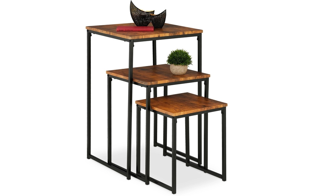 relaxdays Table d'appoint Lot de 3 Noir/Brun