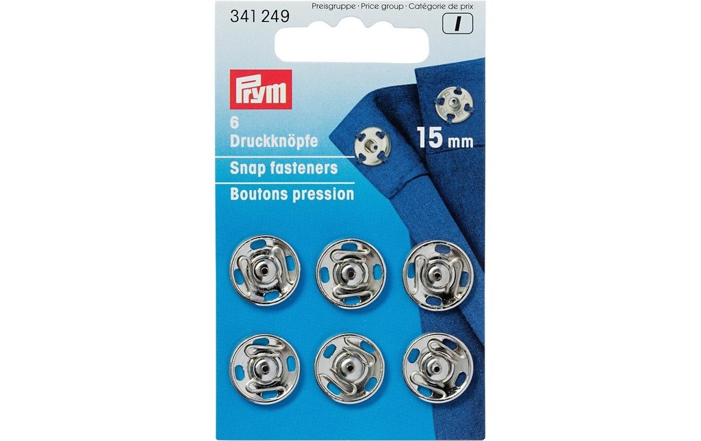 Prym Boutons poussoirs Ø 15 mm, argent, 6 pièces