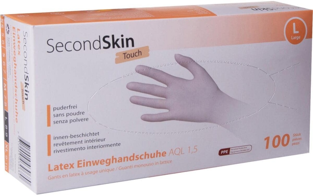 SecondSkin Gant jetable Latex Touch L, Beige, 100 Pièce/s