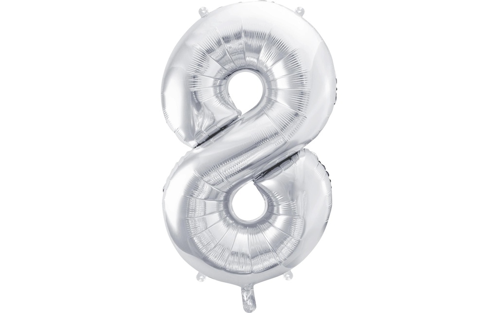 Partydeco Ballon en aluminium Chiffre 8 grand 86 cm, argent, 1 pièce