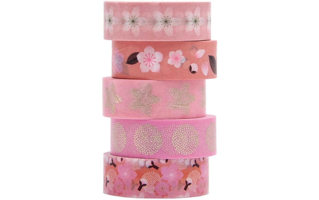 Rico Design Ruban Washi Sakura 5 pièces, Rose,  10 m