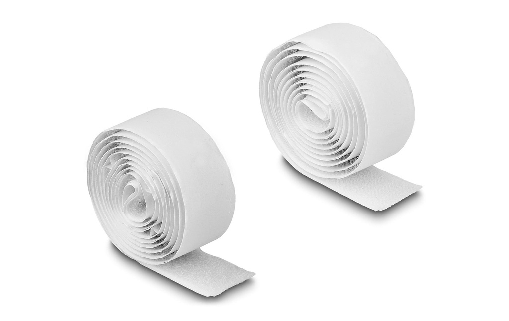 Delock Bande auto-agrippante 1 m x 20 mm avec bande adhésive et bande velours, Blanc
