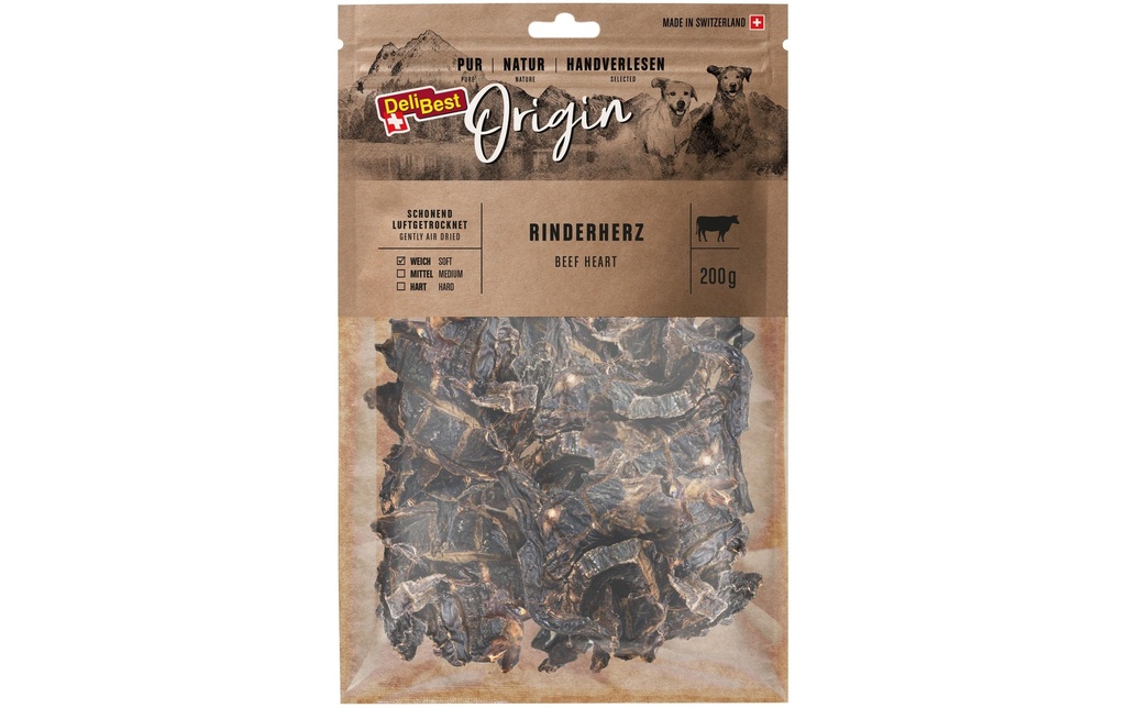 DeliBest Produit à mâcher  Origine Cœur de bœuf 200 g, viande suisse