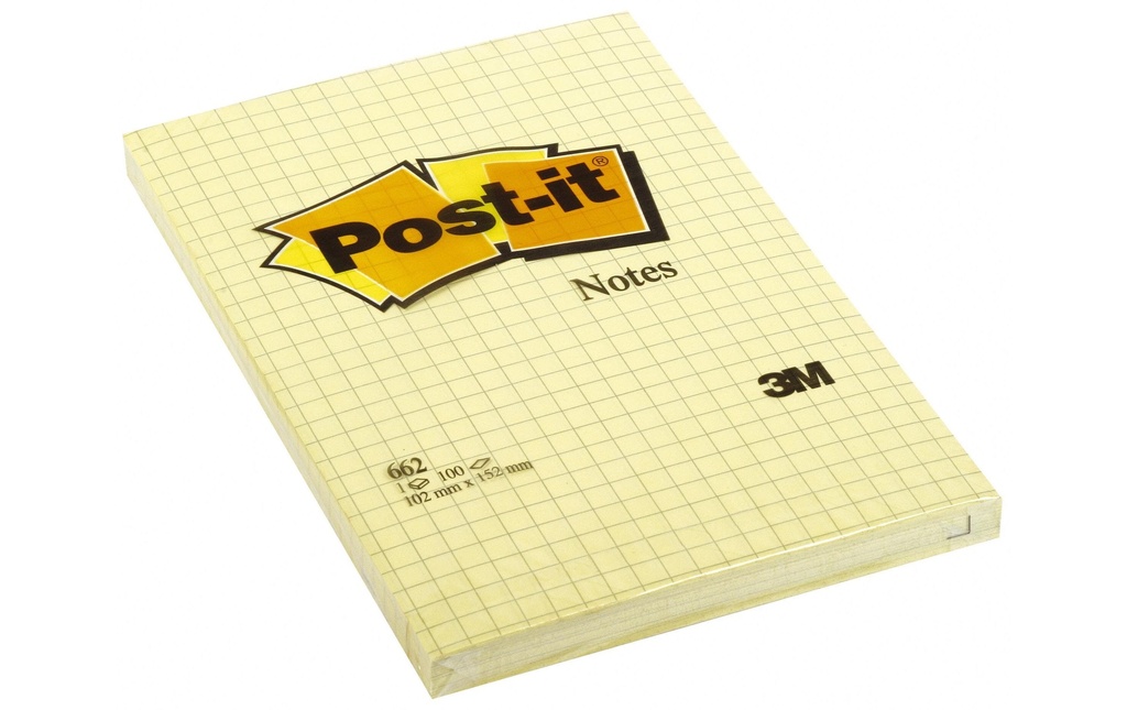Post-it Fiche de bloc-notes Post-it 10,2 cm x 15,2 cm, jaune