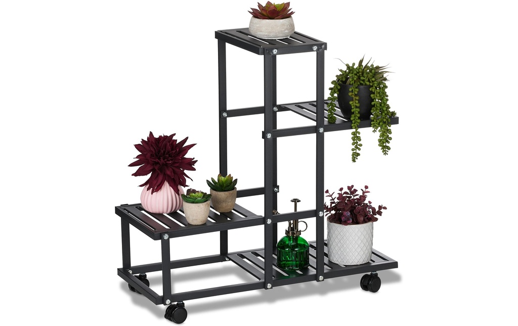 relaxdays Supports pour plantes avec roulettes 60.5 cm, Noir