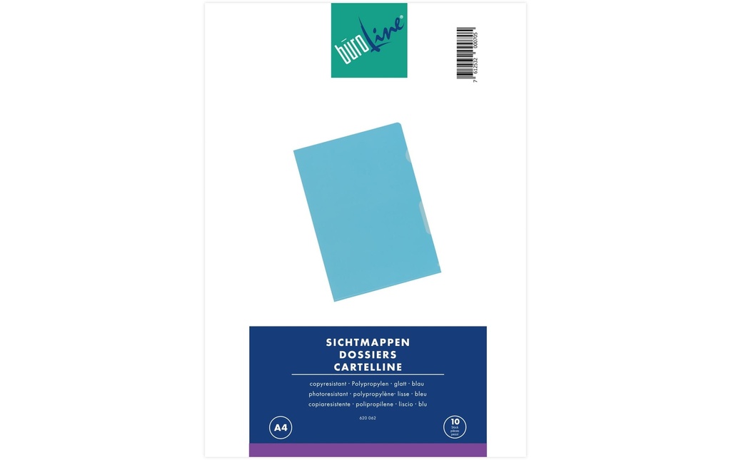 Büroline Pochette transparente A4 Bleu clair, 10 pièces