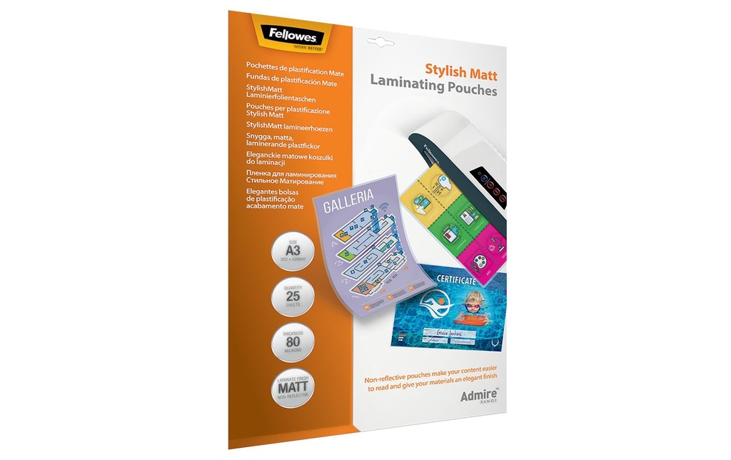 Fellowes Film laminé Admire Stylish  80 microns, 25 pièces