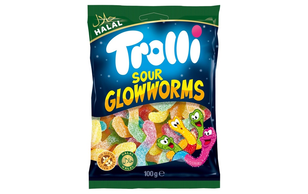Trolli Bonbons gommeux Glowworms Sour Halal 100 g