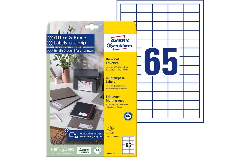 Avery Zweckform Étiquettes universelles 3666 38 x 21.2 mm, 10 Fiche