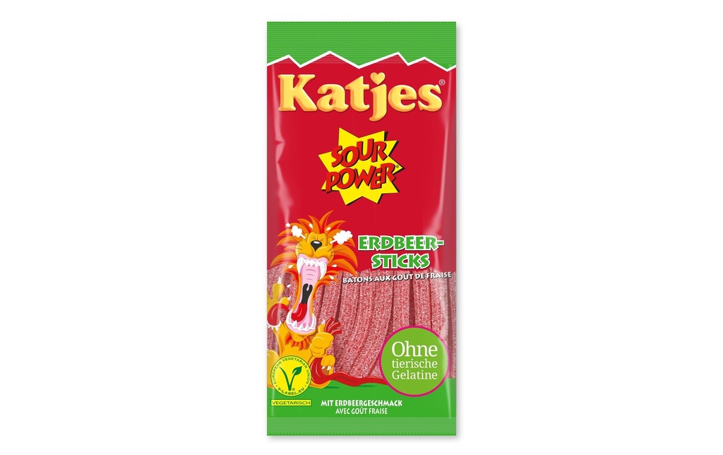 Katjes Sour Power Fraise Sticks 100 g