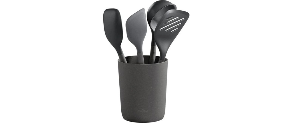 Zyliss Ustensiles de cuisine avec support 5 pièces, Noir/Gris