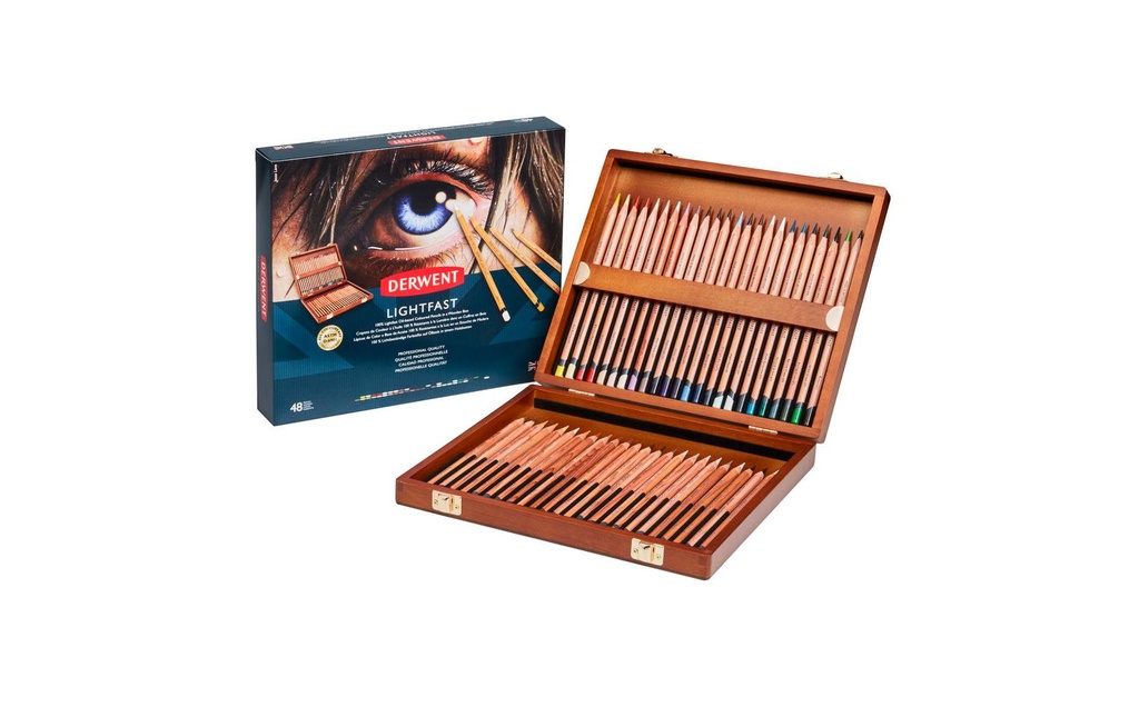 Derwent Set cadeau de crayons de couleur Lighfast dans une boîte en bois, 48 pièces