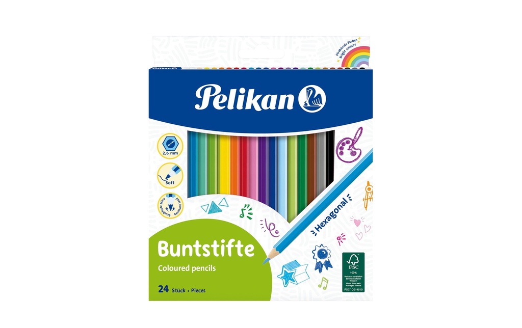 Pelikan Crayons de couleur hexagonal Mince, set de 24