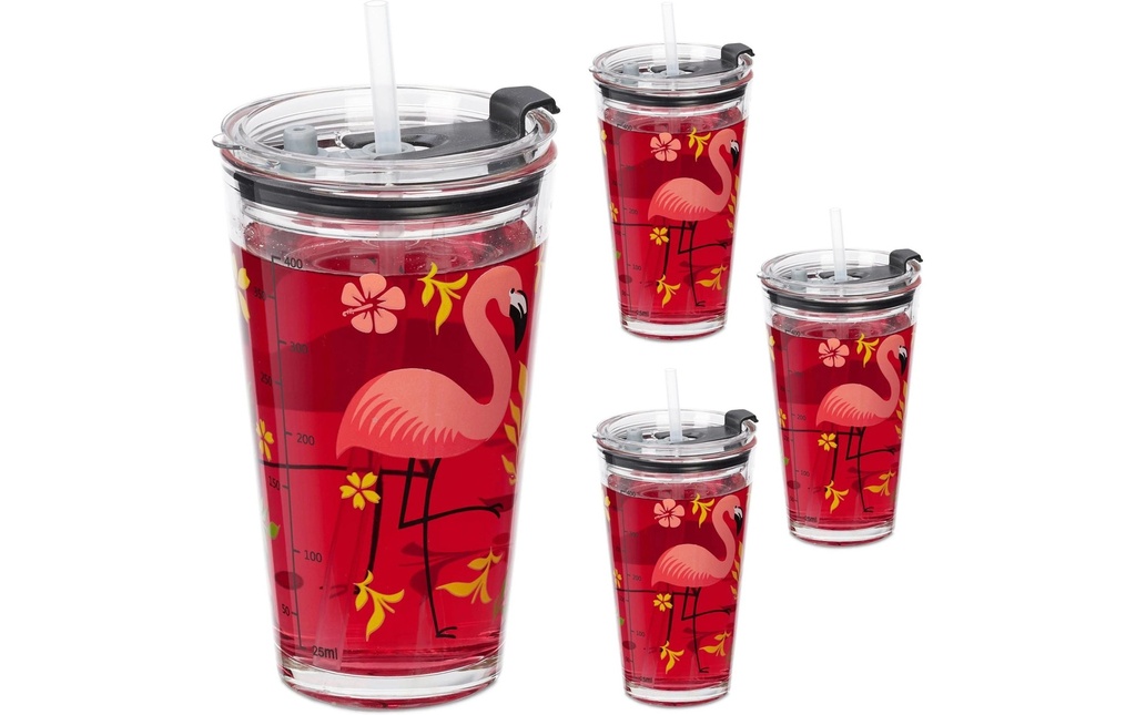 relaxdays Verre Flamant rose 4 pièces, 450 ml