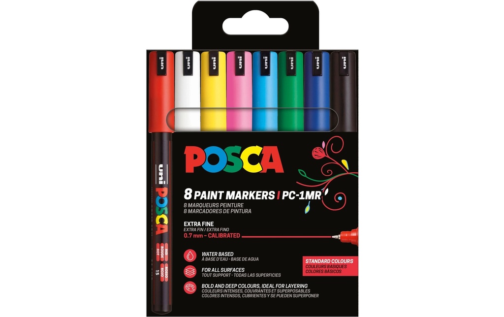 [258196200] UNI POSCA Fineliner Posco 0.7 étui de 8 (8 pces)