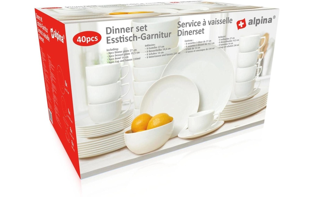 alpina Set de vaisselle pour 8 personnes 1 Pièce/s,Blanc