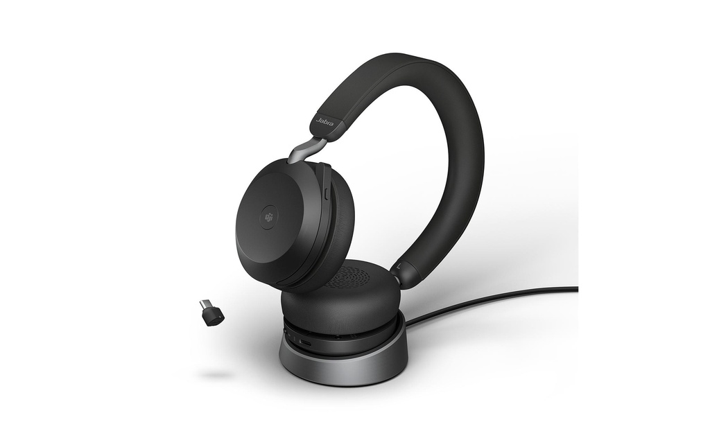 Jabra Casque avec micro Evolve2 75 Duo MS Noir, USB-C, avec station de chargement
