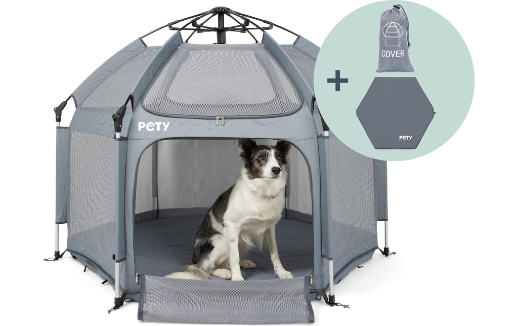 Pety Set de parc grand avec tapis de sol et toit, Ø 150 x 100 cm