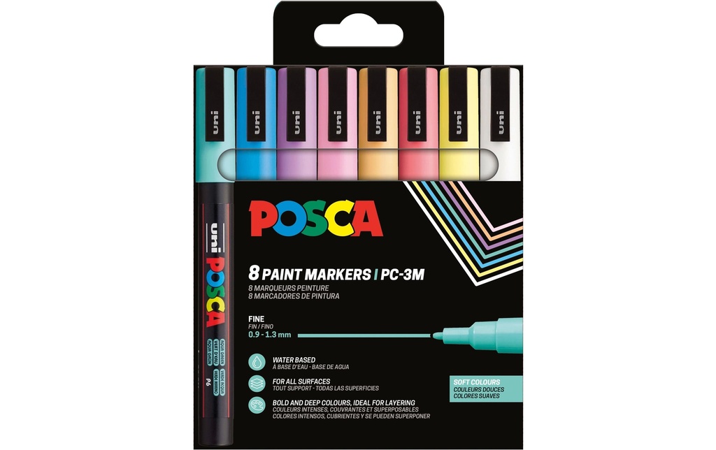 UNI POSCA Marqueur Posca 0.9 softcol.8E (8 pces)
