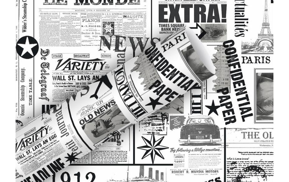 Braun + Company Papier cadeau News Noir, 70 cm x 2 m