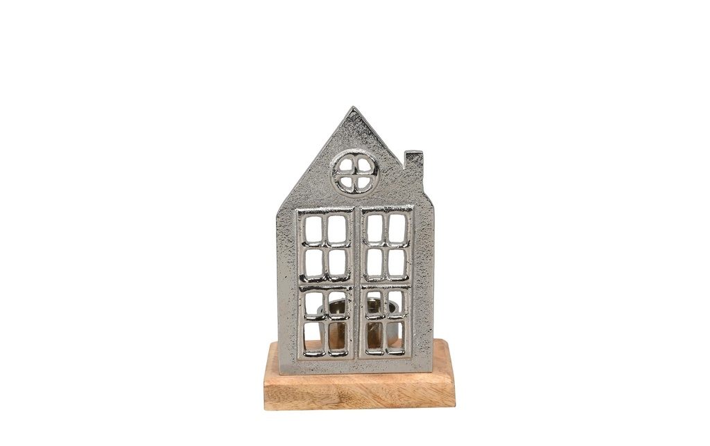 COCON Photophore Maison avec porte-bougie à chauffe-plat, argent