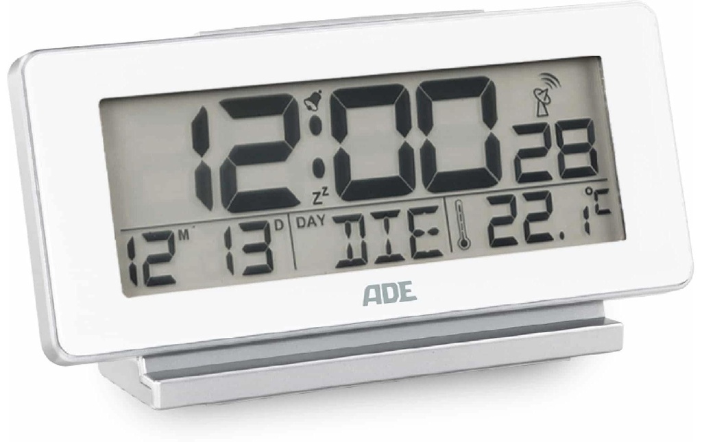 ADE Réveil radio-piloté avec température et affichage de la date, Blanc